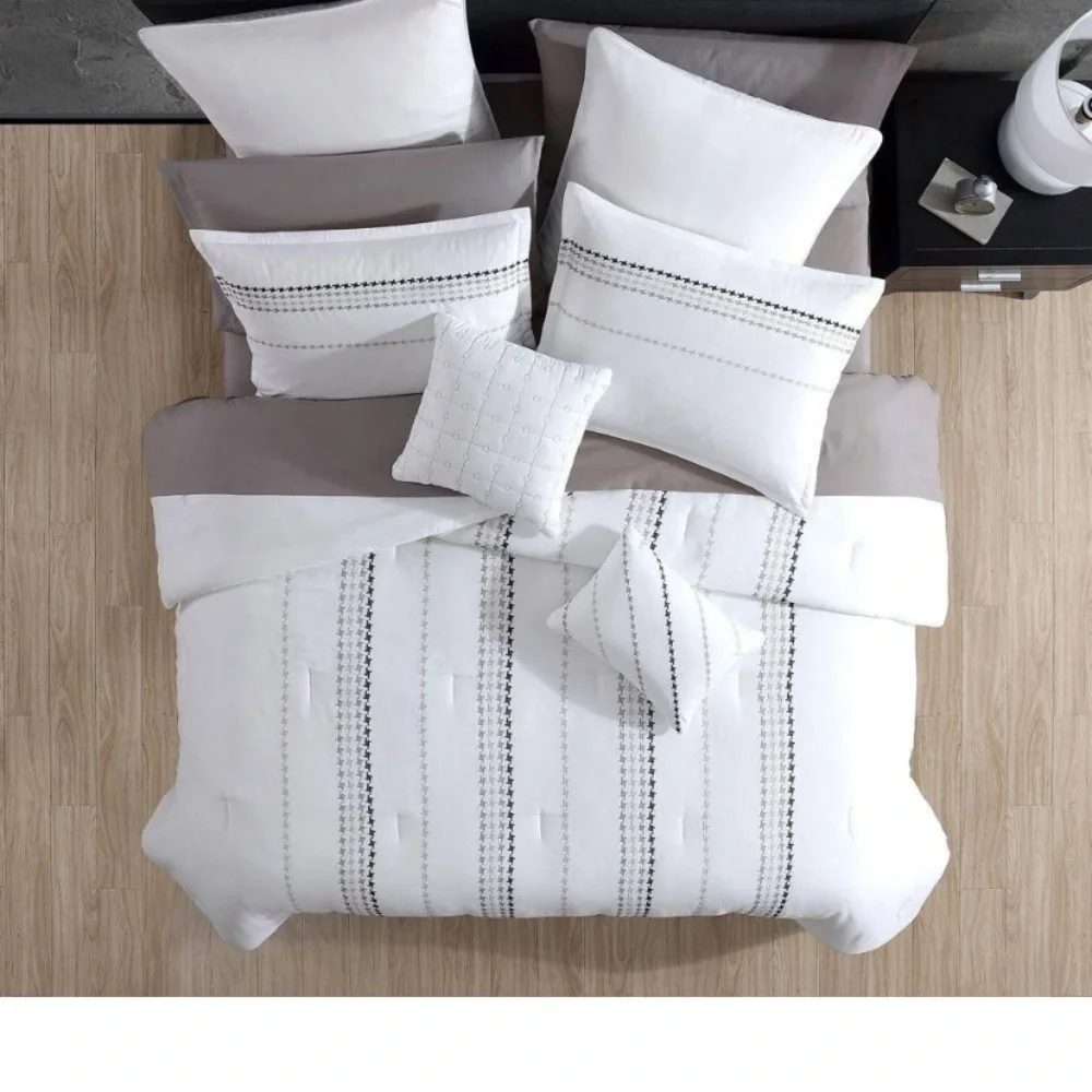 NWT Hallmart Elegant White and gray. 12 pc Bedding Set